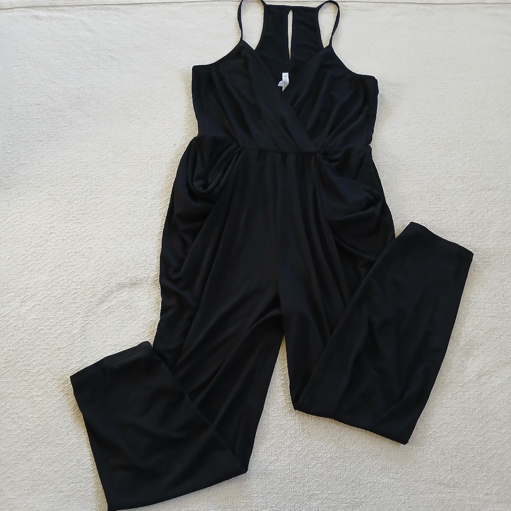 bcbgeneration ♡ jumpsuit v neck wrap black medium minimalist chic modern goth